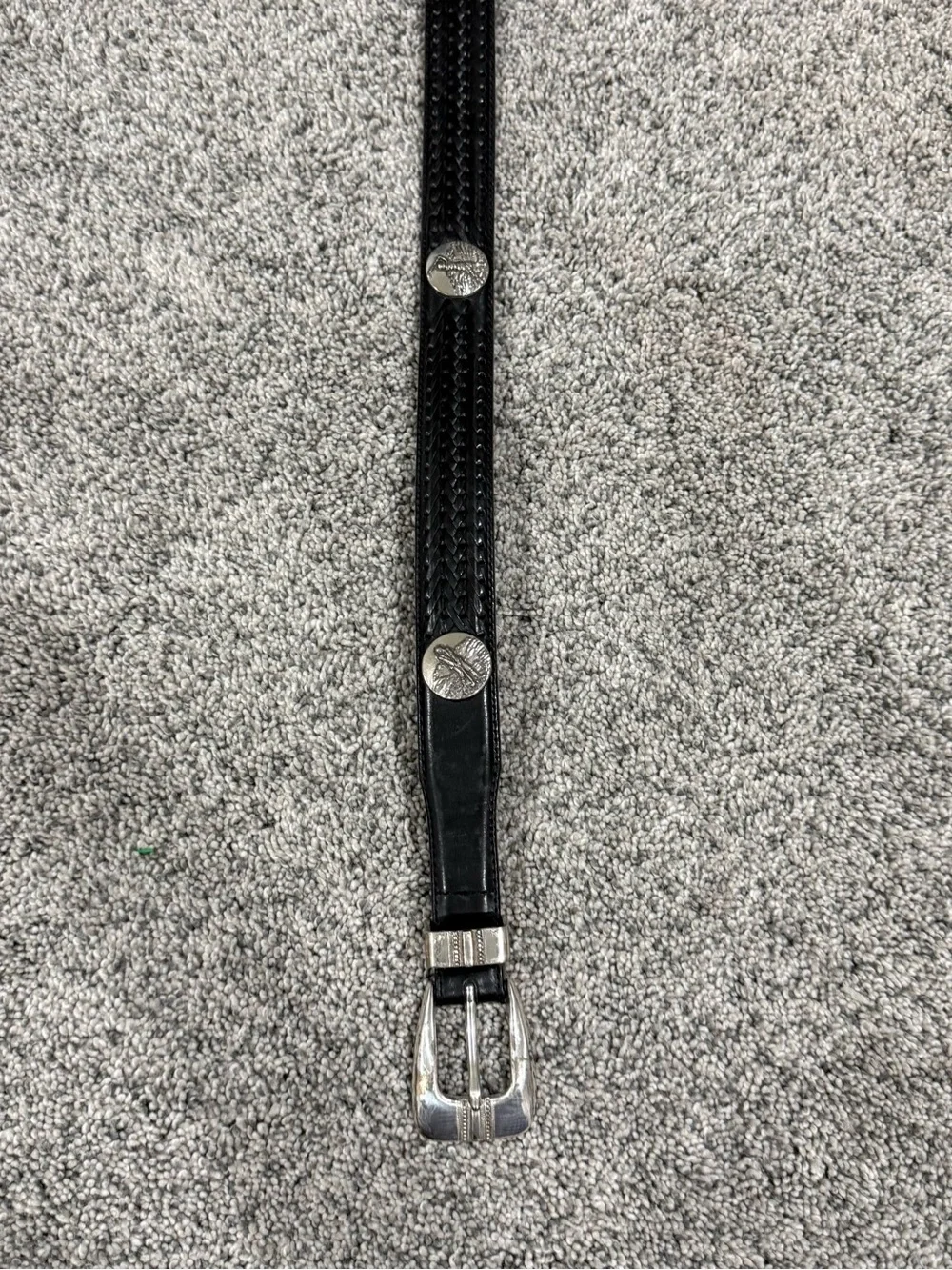 Vintage Brighton Onyx 1996 Black Leather Silver Golf Motif Men’s 38 Style 11503